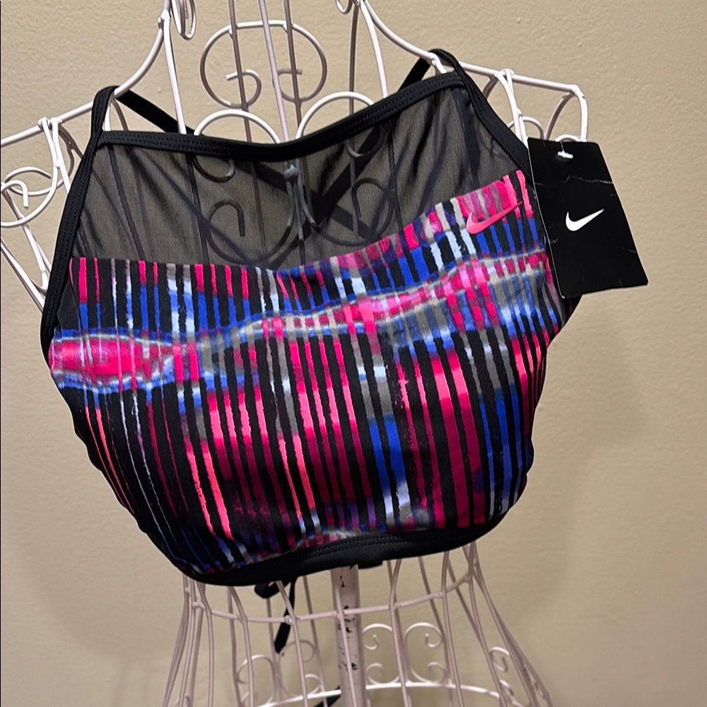 Nike Women's Striped Black and Pink Sports Bra or swim top NWT
